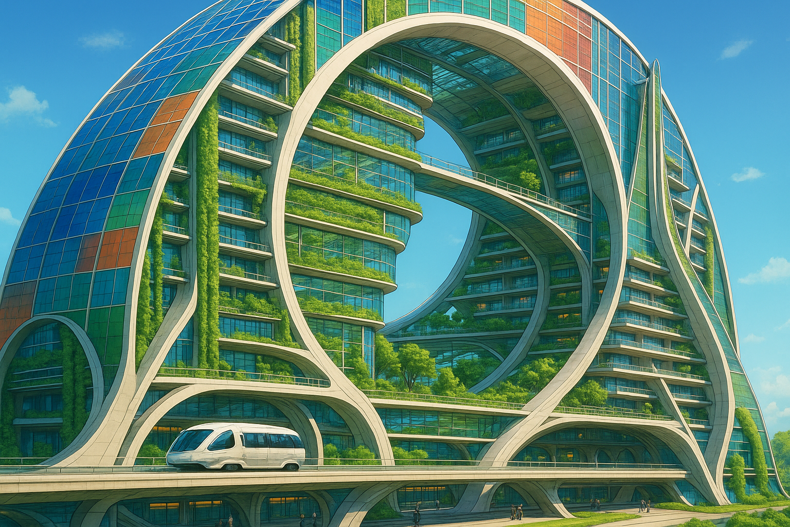 Futuristic city skyline with sustainable architecture